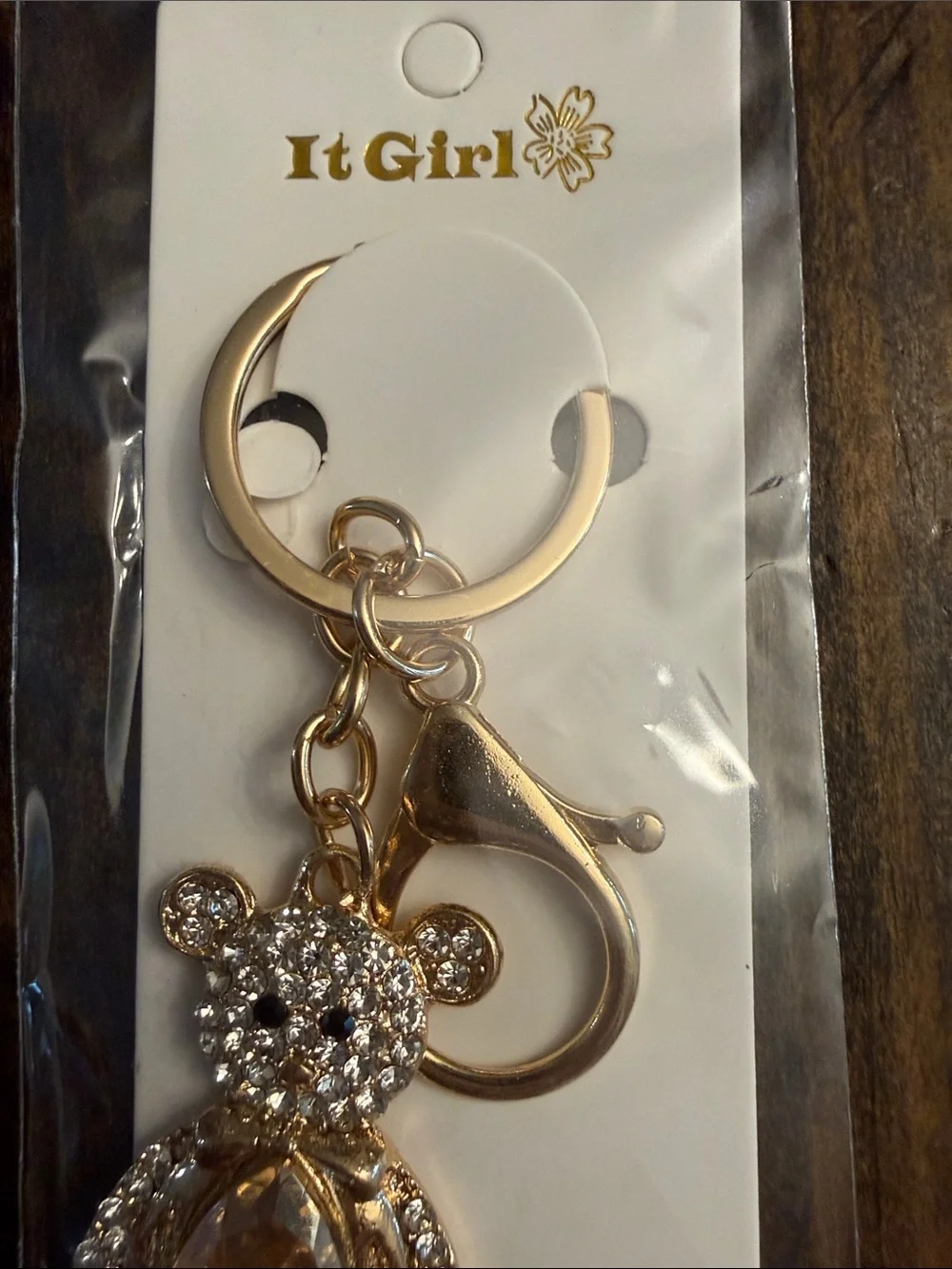 Goldtone Crystal and Rhinestone Teddy Bear Keychain/Backpack Charm